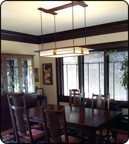 Prairie Style Light Fixture in Dining Room